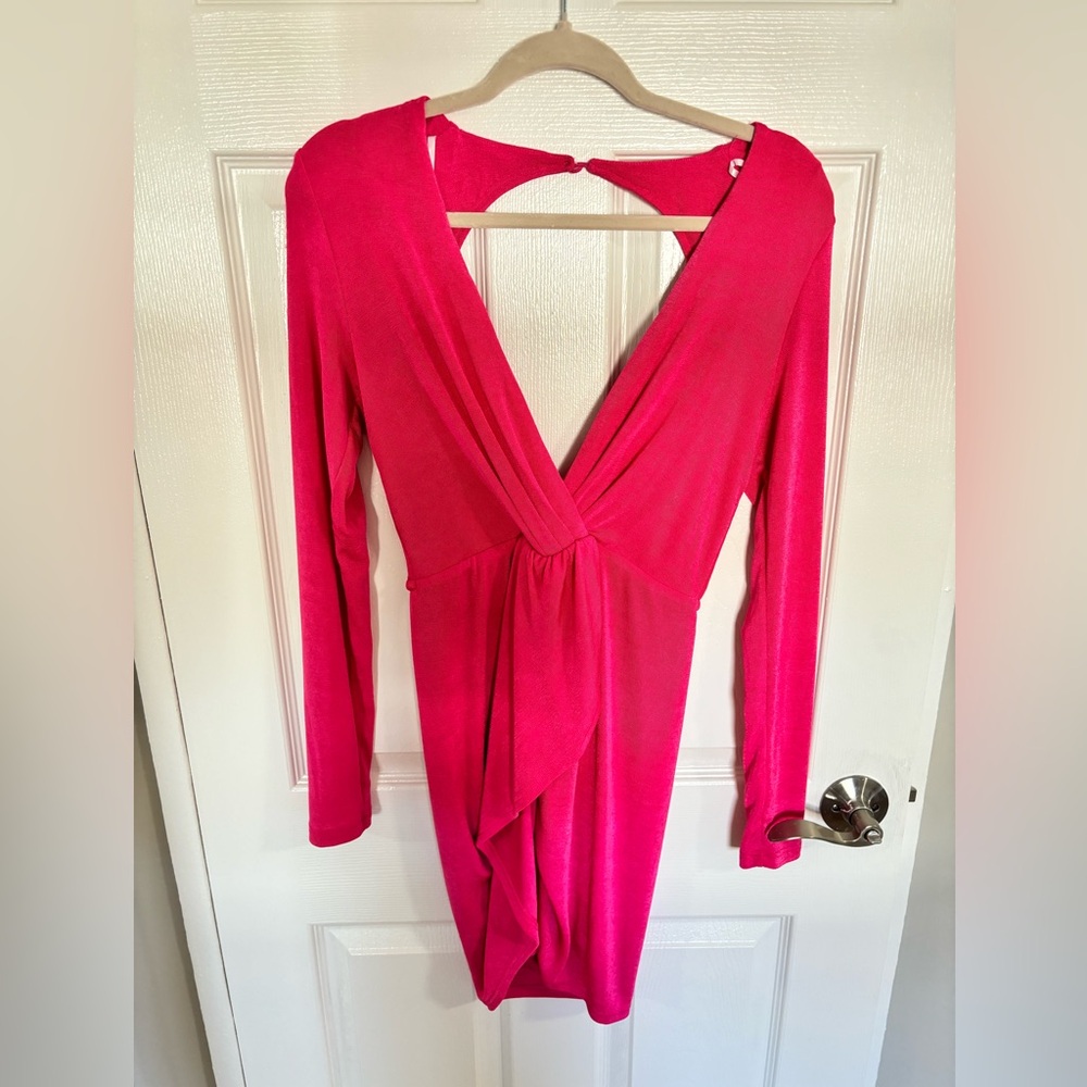 Lulu’s Long Sleeve Dress, Hot Pink, Size M